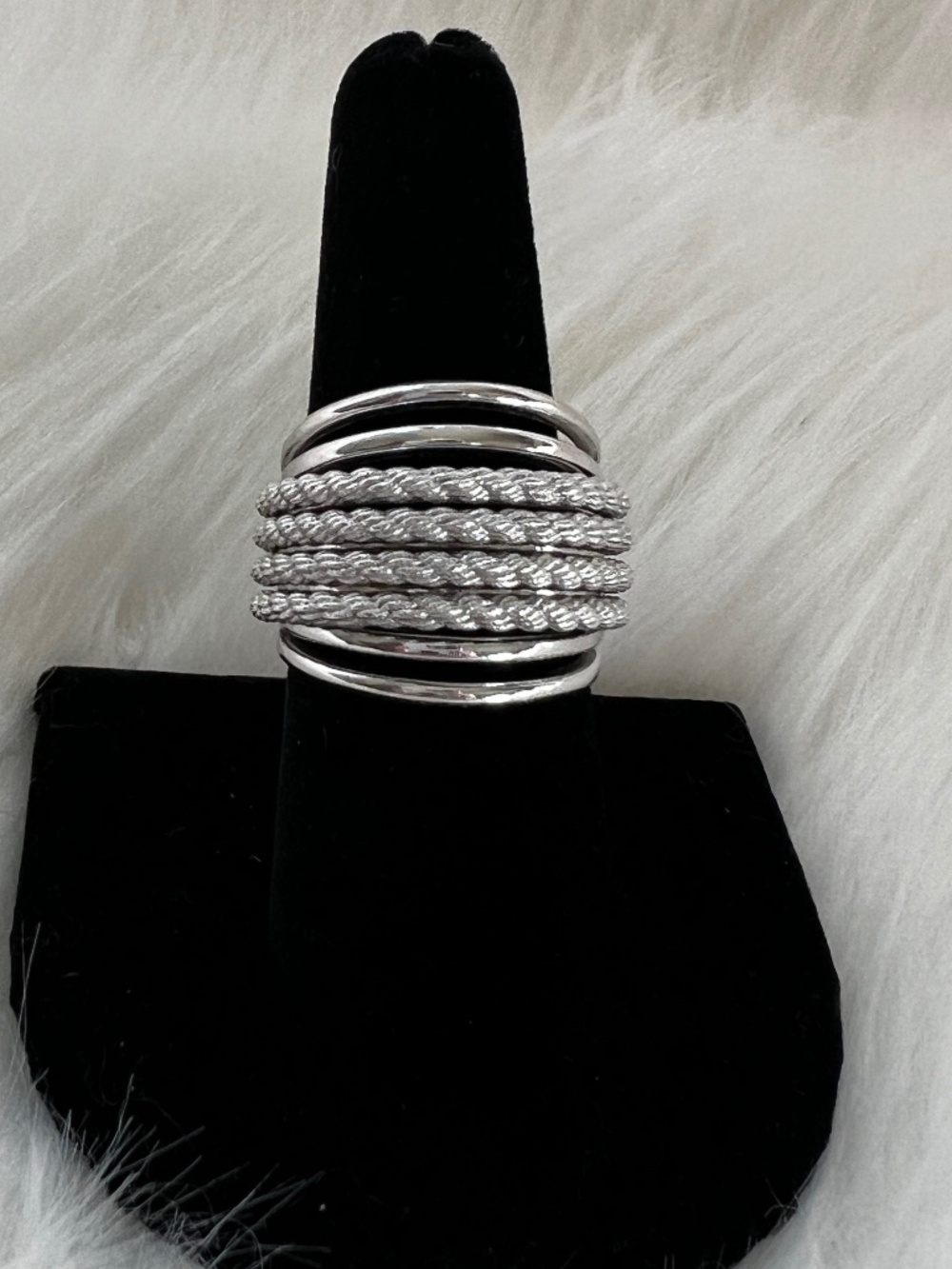 925 Italian Sterling Silver Ring with Braided Detail - Size 7